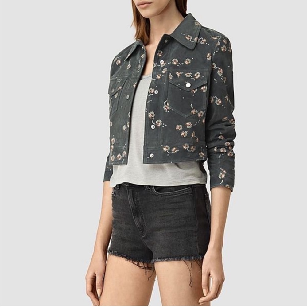 All Saints Fraise Suede Leather Jacket